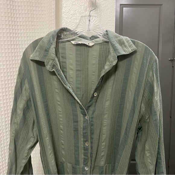 Zara women’s button up wrap dress size S green striped - Picture 4 of 11
